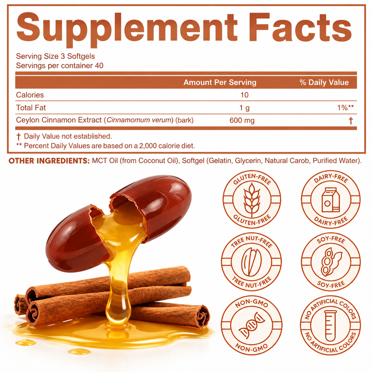 Ceylon Cinnamon 600 mg Softgels with MCT Oil