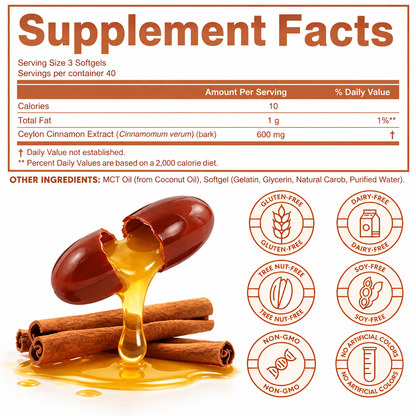 Ceylon Cinnamon 600 mg Softgels with MCT Oil